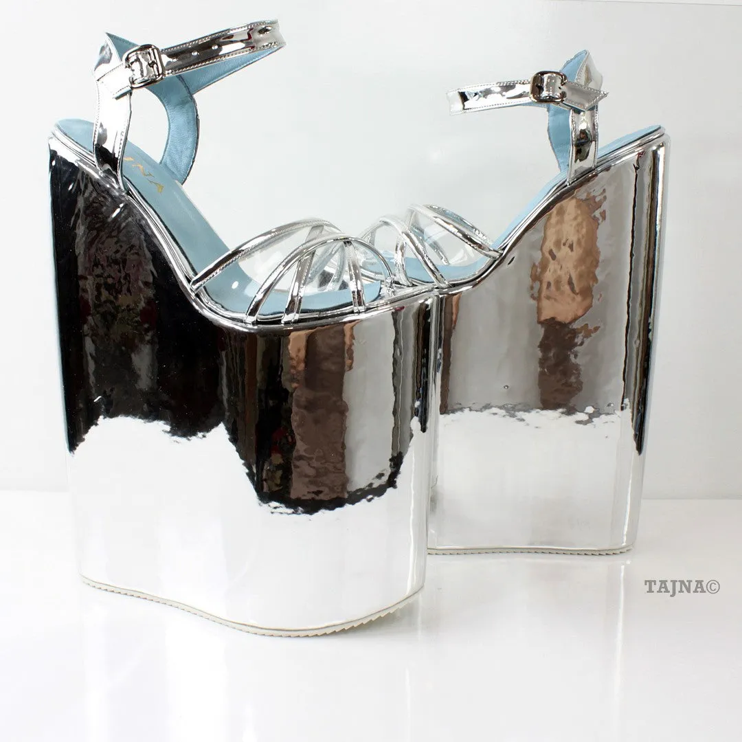 30 cm Silver Super High Heel Show Mega Platform Shoes