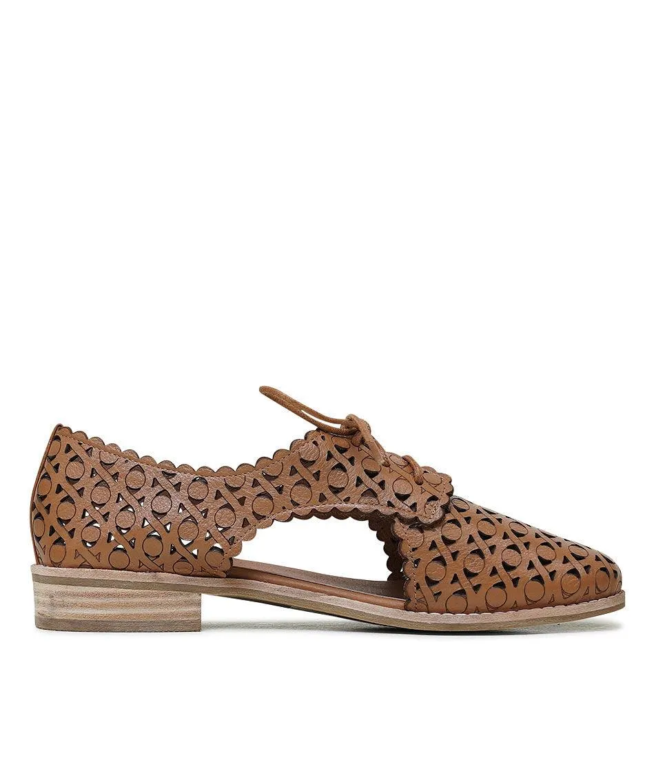 Albertos Tan Leather Lace Up Flats