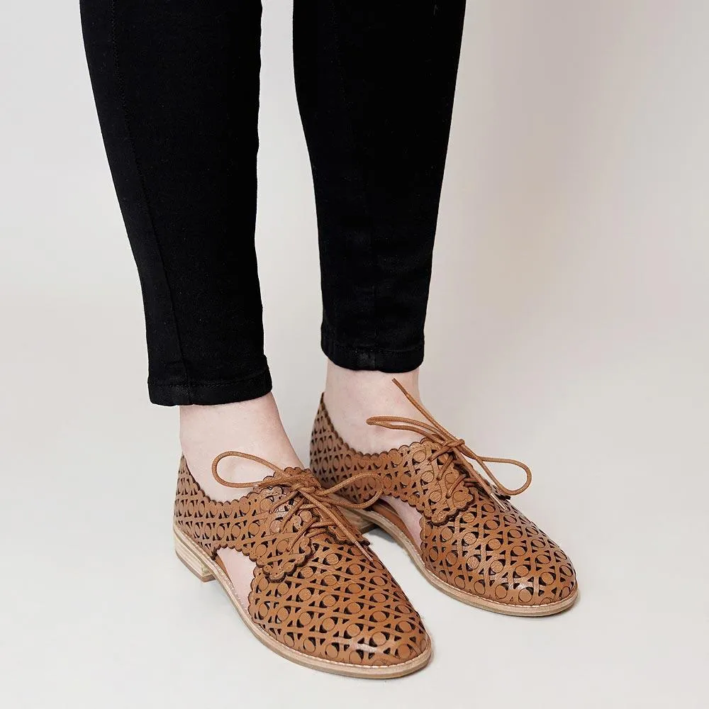 Albertos Tan Leather Lace Up Flats