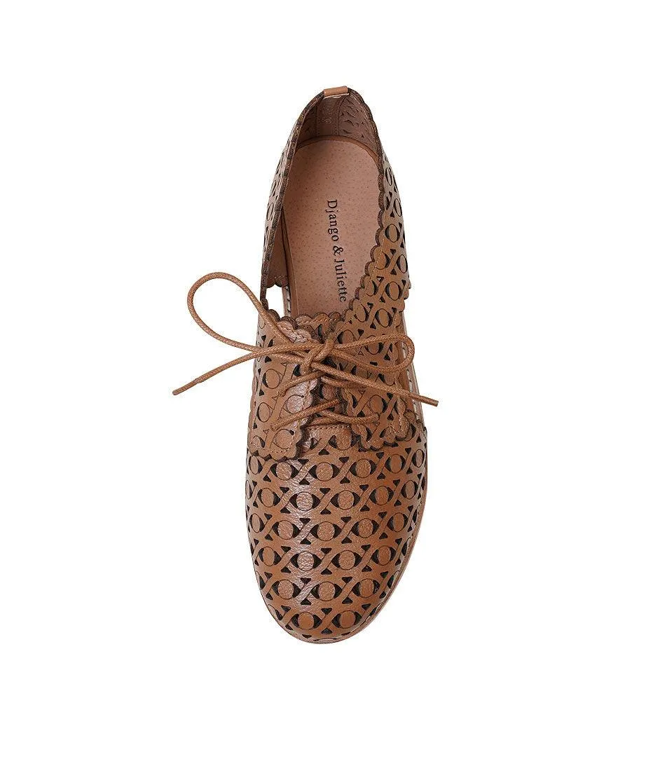 Albertos Tan Leather Lace Up Flats