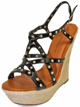 Black Gold Studded Strappy Wedge Sandals Size 7.5