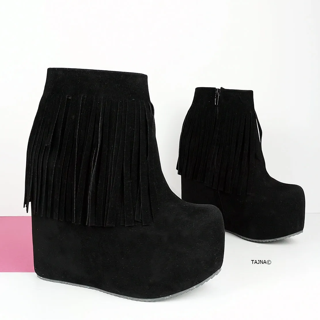 Black Hidden Platform Frinde Wedge Boots