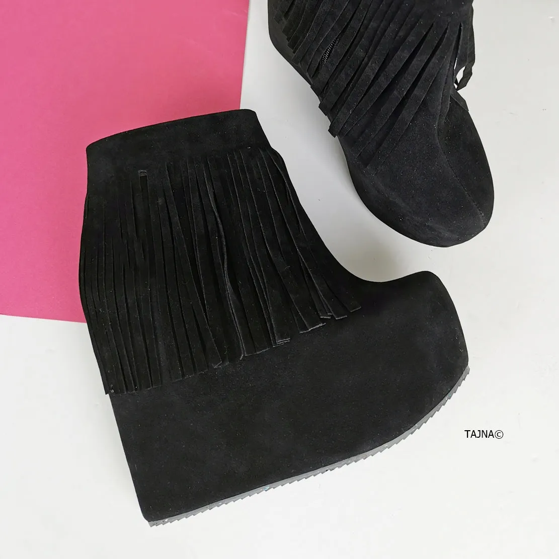 Black Hidden Platform Frinde Wedge Boots