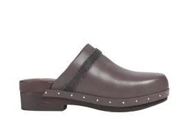 Brunello Cucinelli Women's Embellished Leather Mules In Chocolate