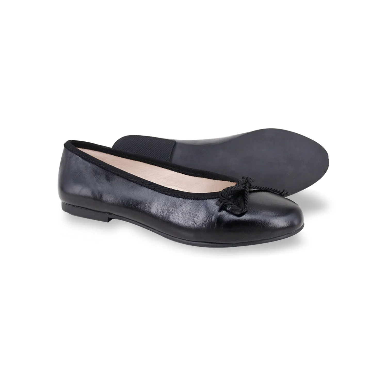 Camille Lucie Black Shimmer leather ballerina flats with small bow