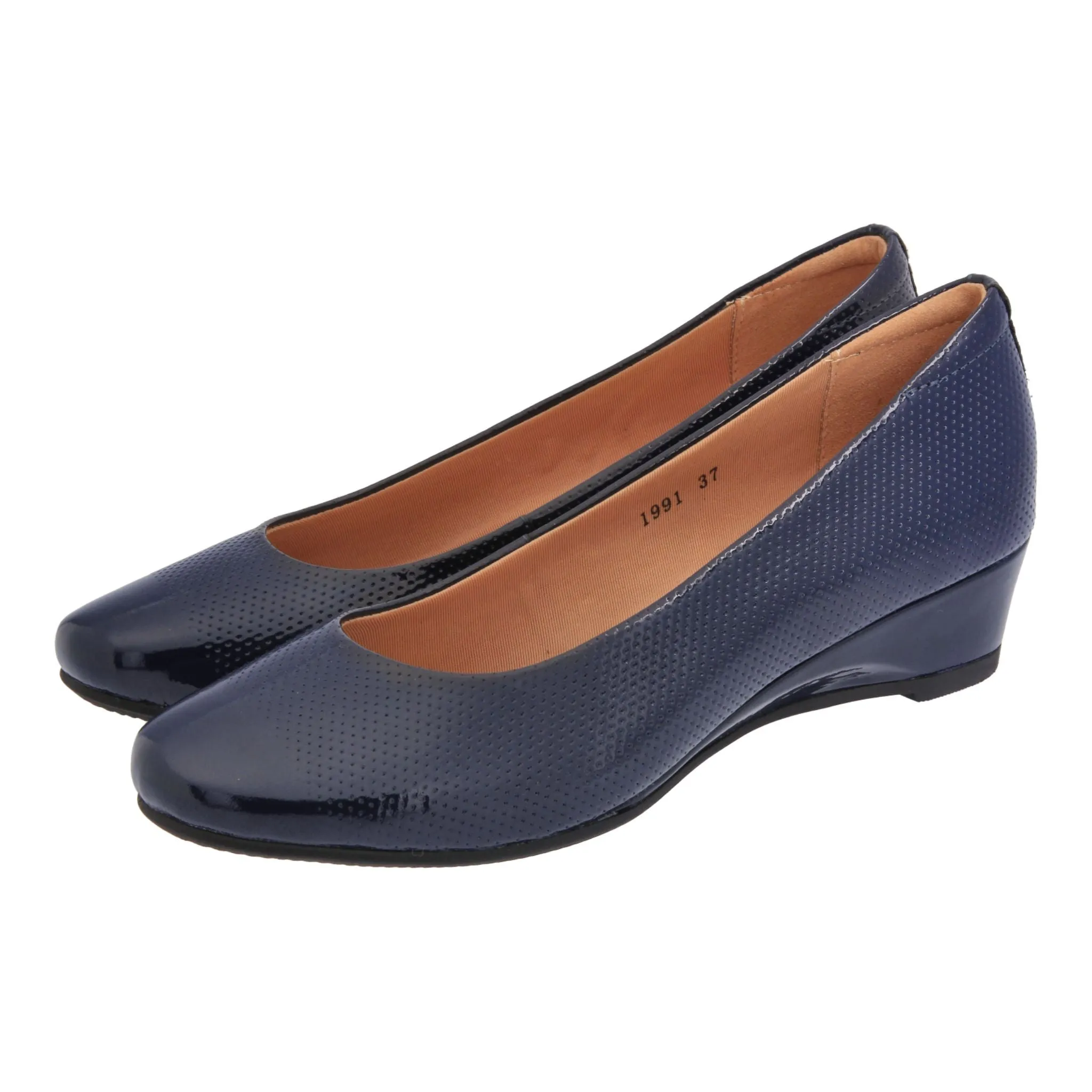 Caratti Navy Leather Wedged Heels (Short)