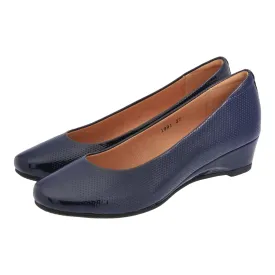 Caratti Navy Leather Wedged Heels (Short)