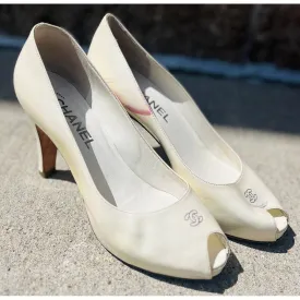 Chanel Patent Leather Peep Toe Pumps - Size 38 AS IS