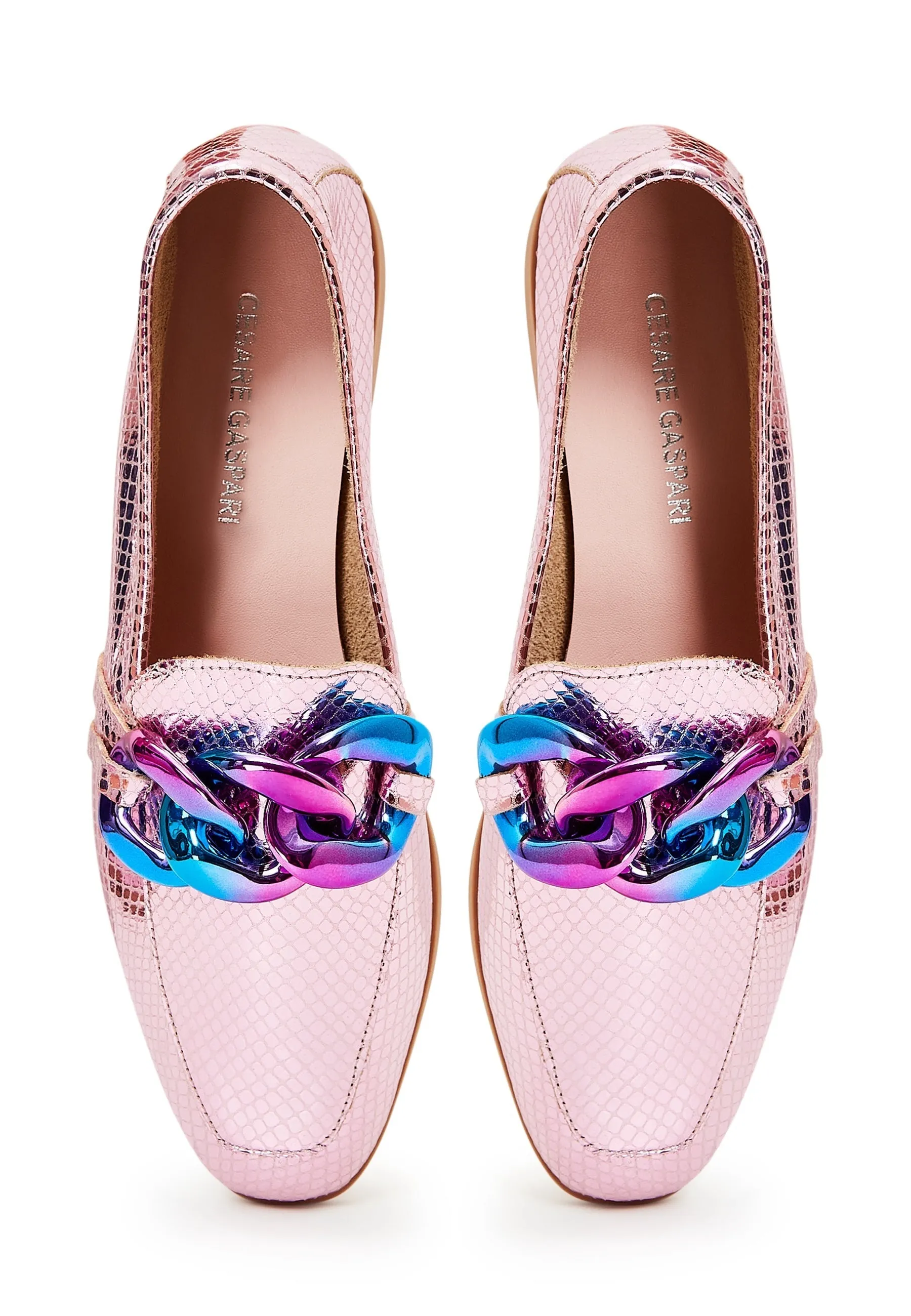 Classic Leather Flat Sole Loafers - Metallic Pink