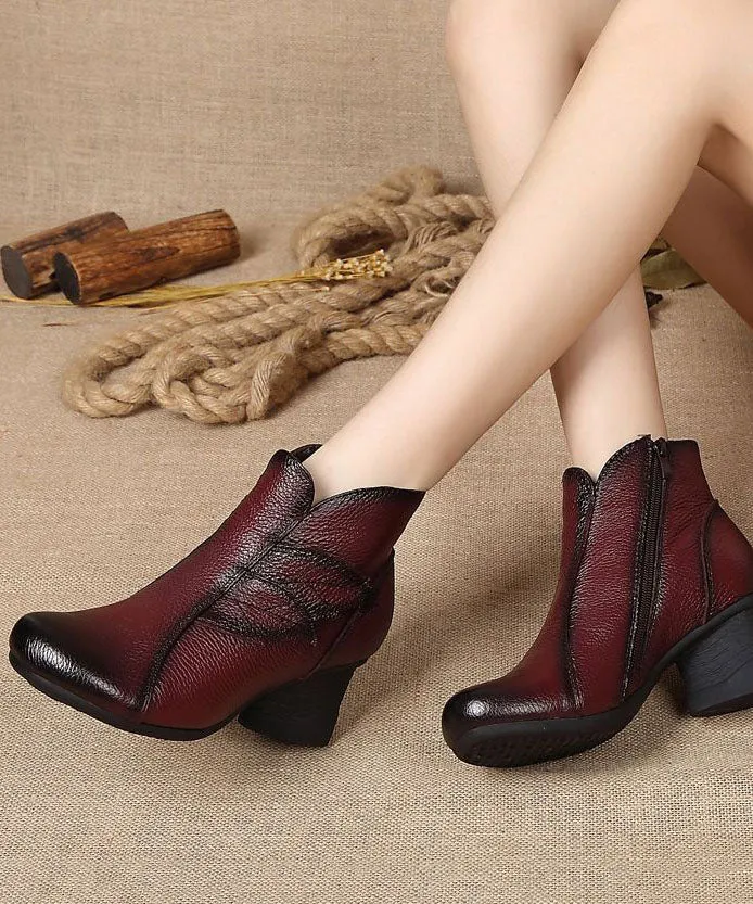 Fashion Splicing Chunky Boots Black Cowhide  Leather LY0237