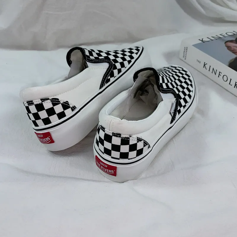 Flange In Black And White Plaid Canvas Shoes