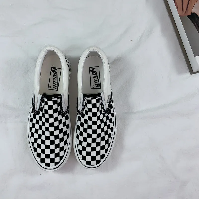 Flange In Black And White Plaid Canvas Shoes