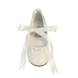 Girls Ivory Satin Ribbon Ballerina Flats Occasion Dress Shoes 13 Kids