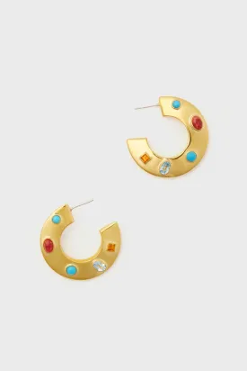 Gold Saucer Hoops in Dotted Stone