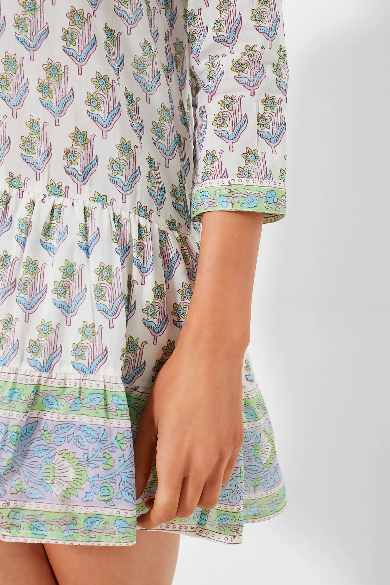 Green Turquoise Print Popover Flounce Dress