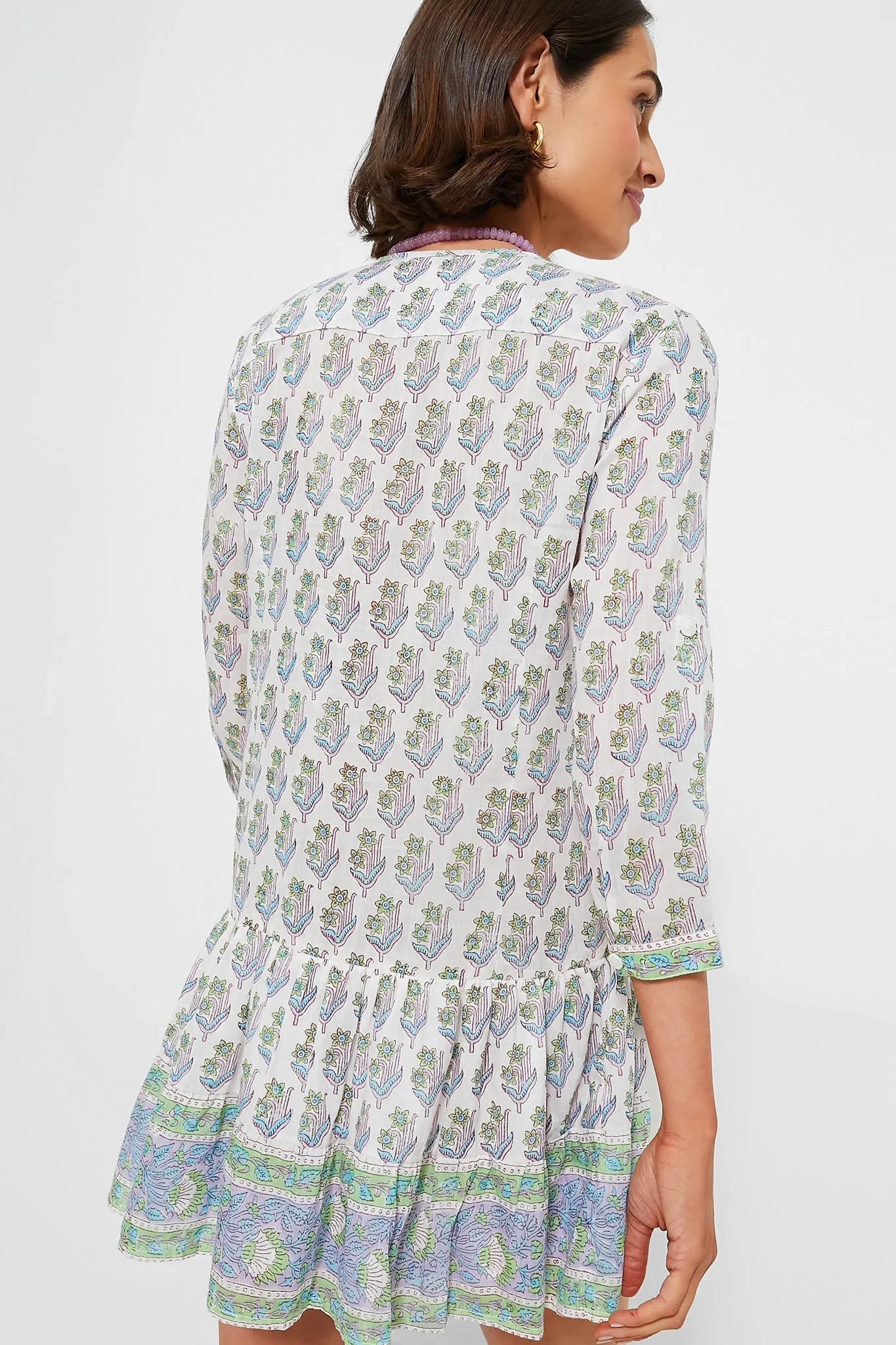 Green Turquoise Print Popover Flounce Dress