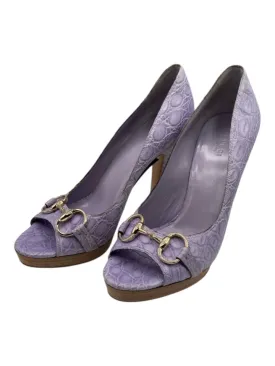 Gucci Shoe Size 9.5 Purple Leather Blend Peep Toe Horsebit Peep Toe Pumps