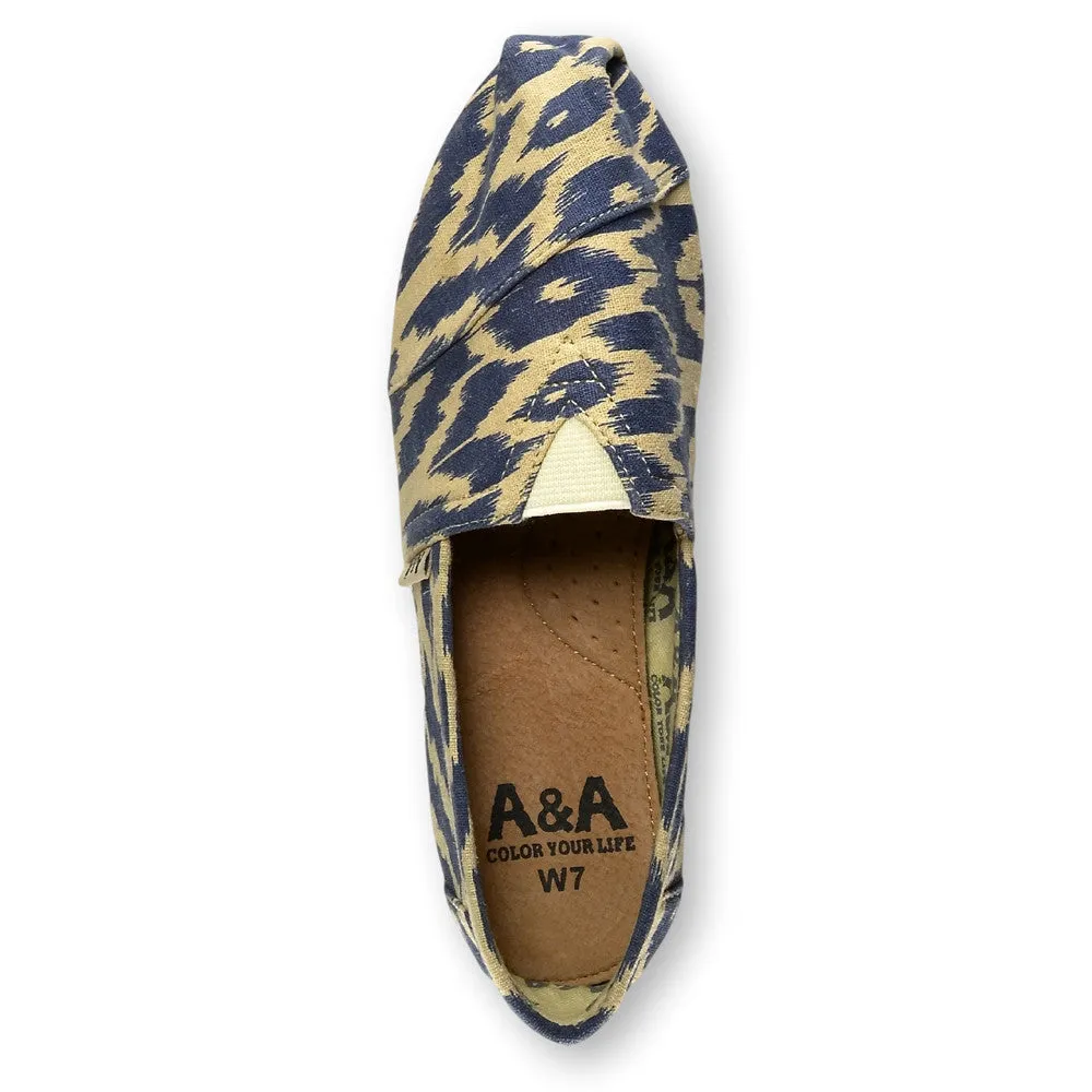 Ikat Blue Canvas Slip On Shoes for Women