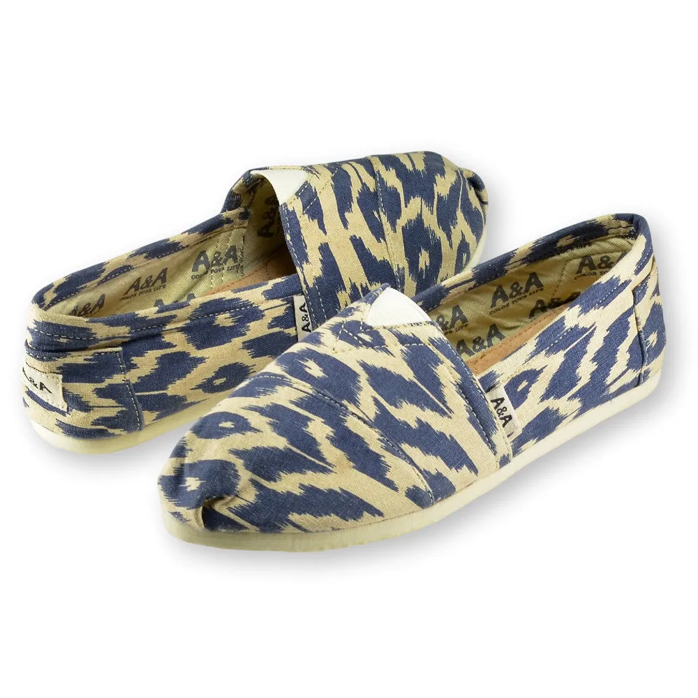 Ikat Blue Canvas Slip On Shoes for Women