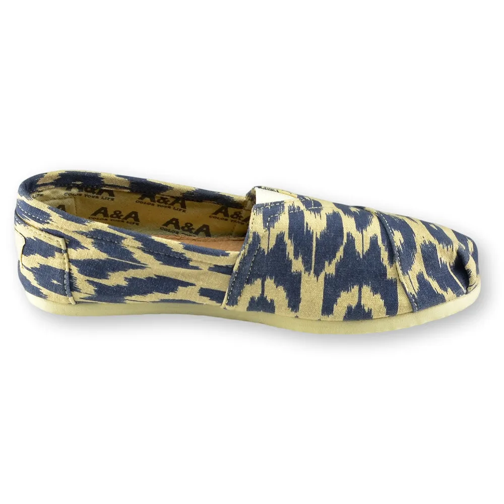 Ikat Blue Canvas Slip On Shoes for Women