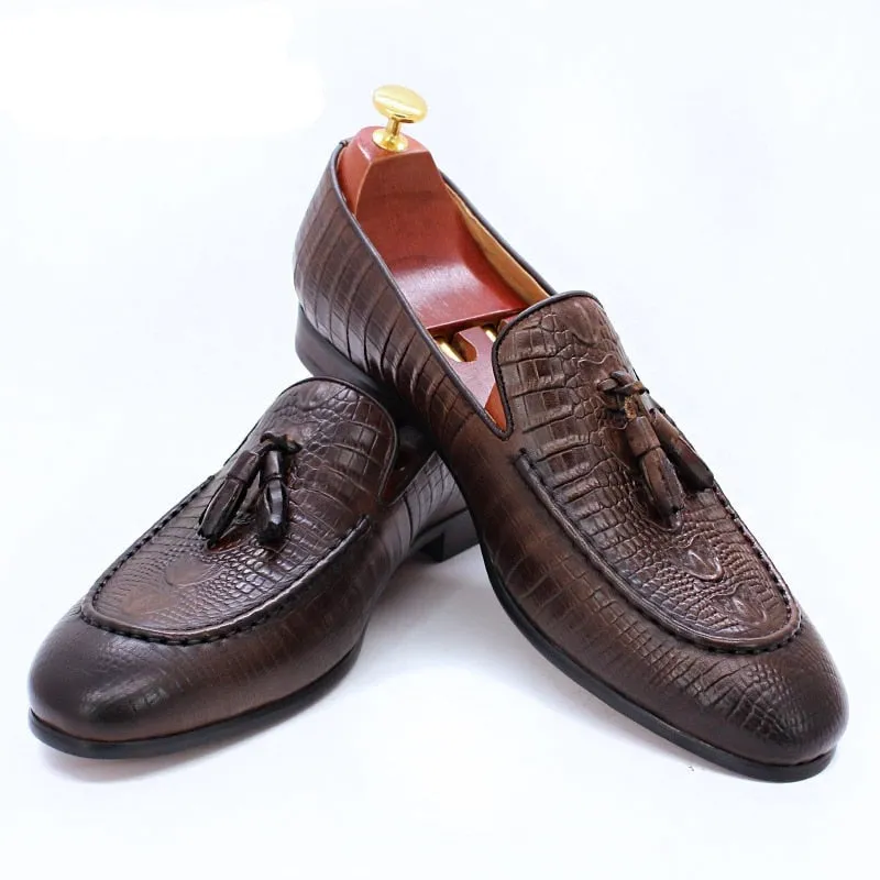 il Lussone 2 - Luxury Crocodile Print Leather Tassel Loafers For Men