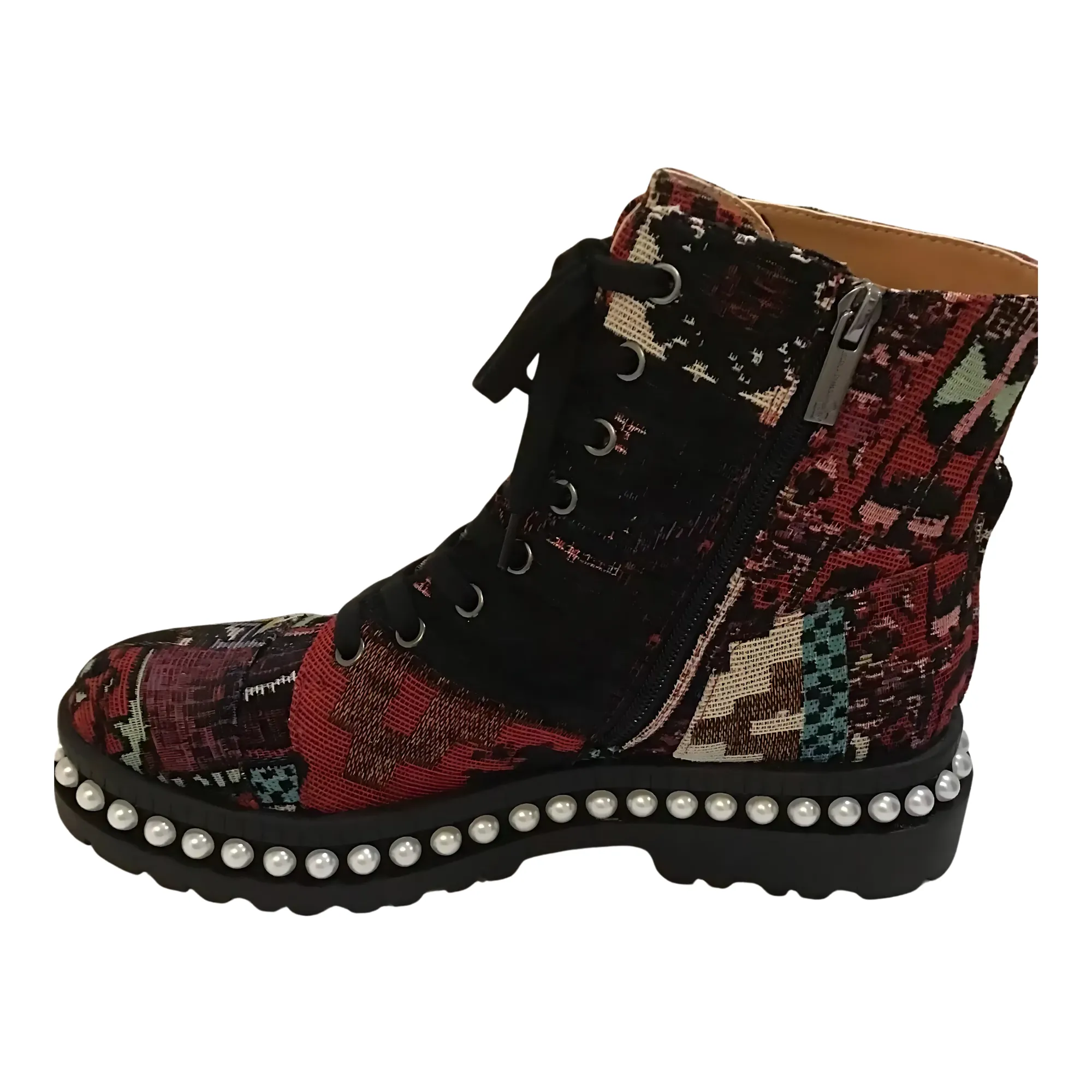 Jessica Simpson Eilir Women's Tapestry Pearl Combat Ankle Boots