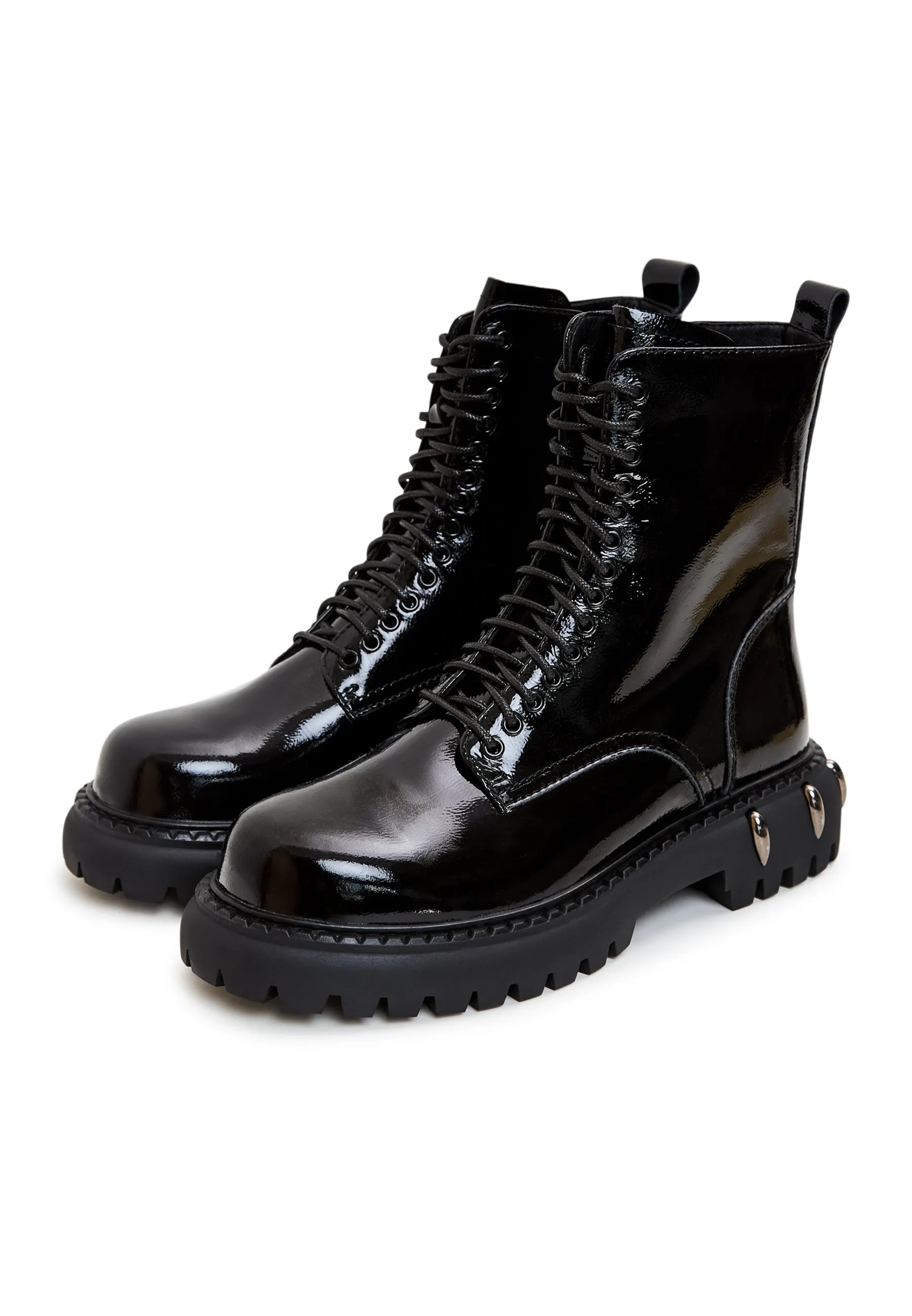 Lace-Up Combat Boots with Chunky Sole - Black