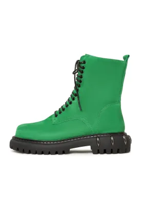 Lace-Up Combat Boots with Chunky Sole - Green