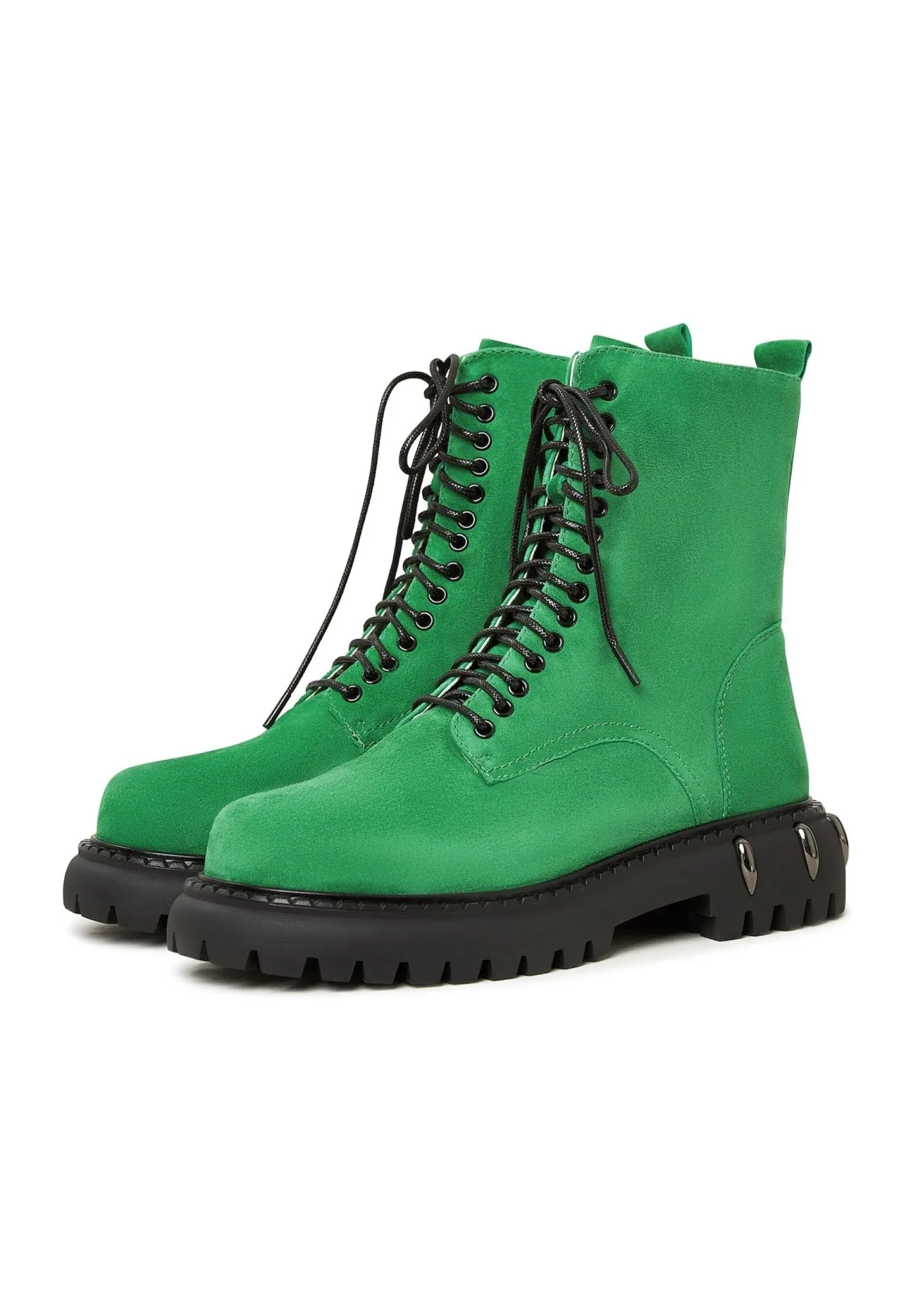 Lace-Up Combat Boots with Chunky Sole - Green