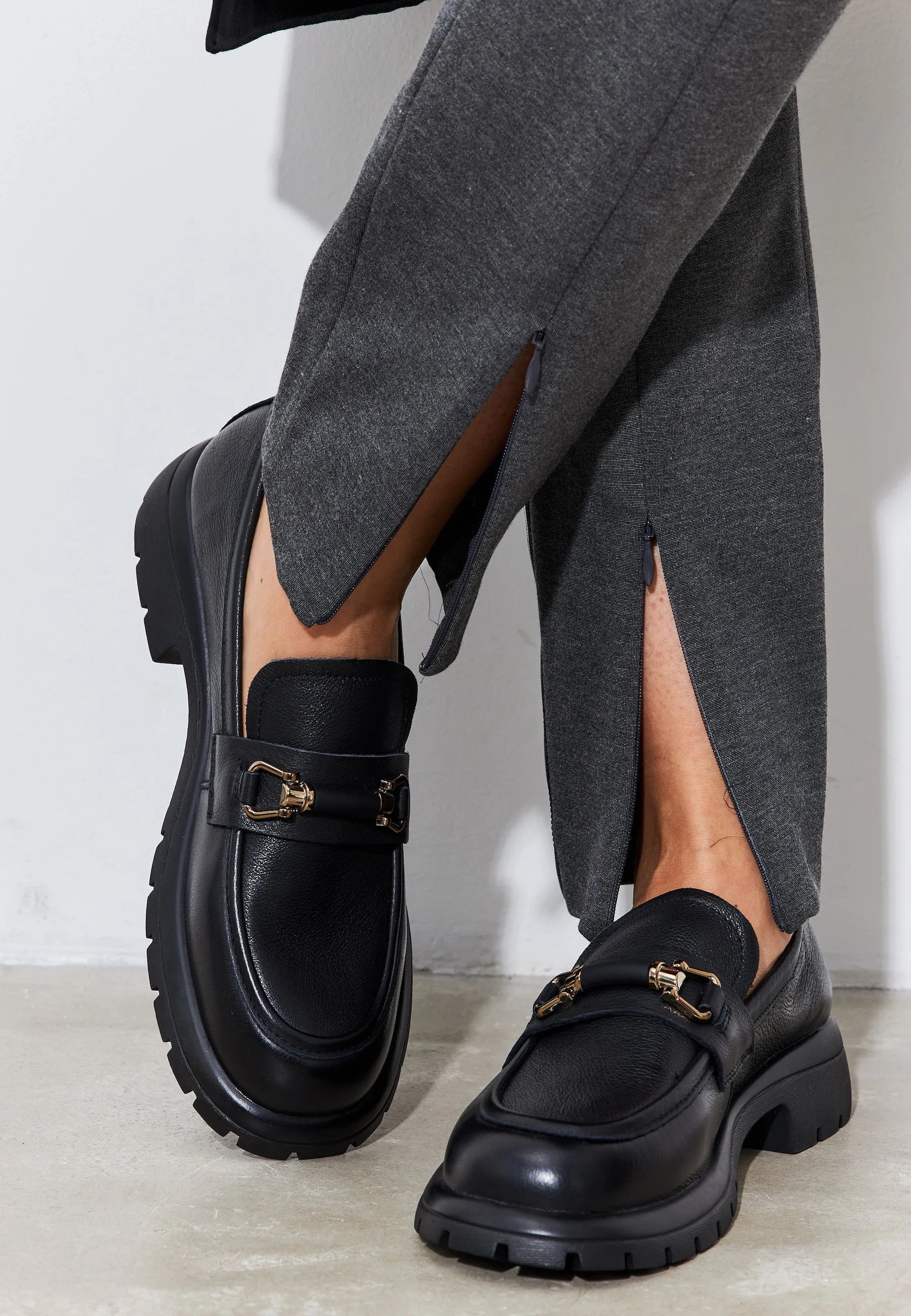 Leather Platform Loafers - Black