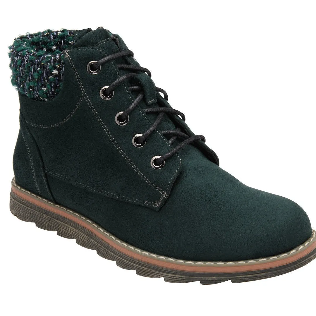 Lotus Drew Ladies Green Textile Zip & Lace Ankle Boots