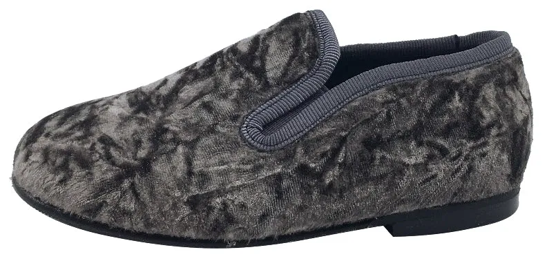 Luccini Boy's and Girl's Slip-On Smoking Loafer (Grey Crushed Velvet)