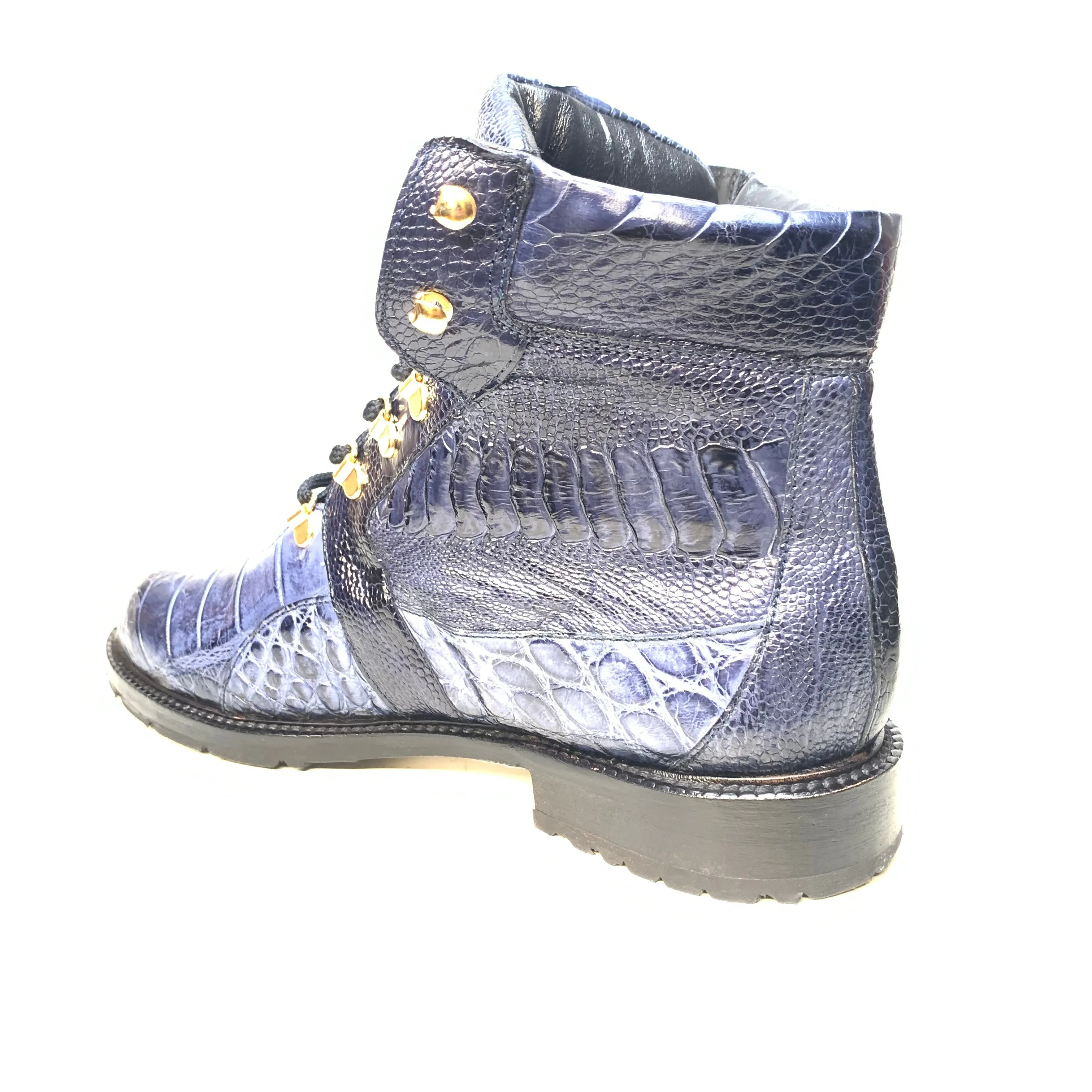 Mauri  "4986" Wonder Blue Alligator / Ostrich Leg Tracker Boots