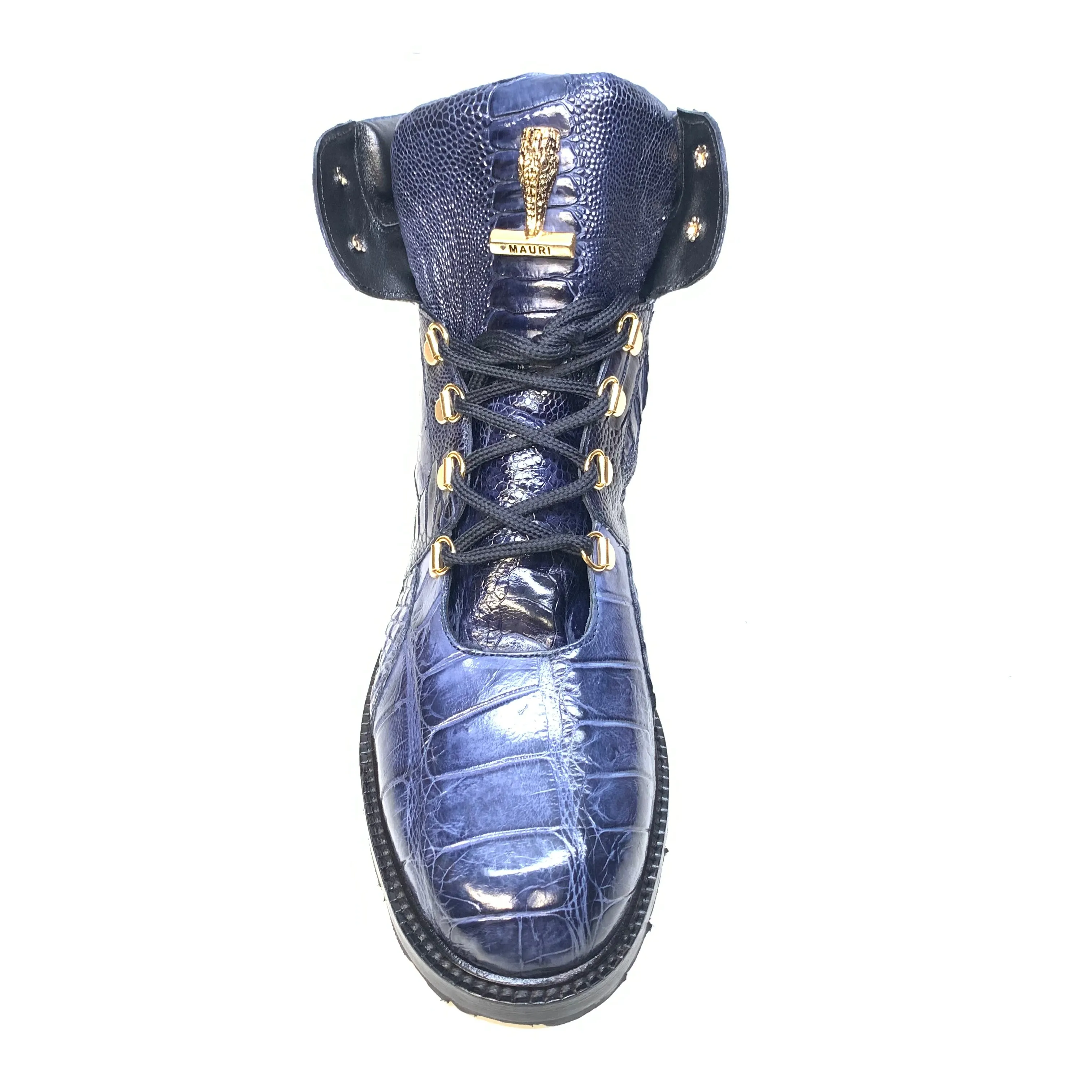 Mauri  "4986" Wonder Blue Alligator / Ostrich Leg Tracker Boots