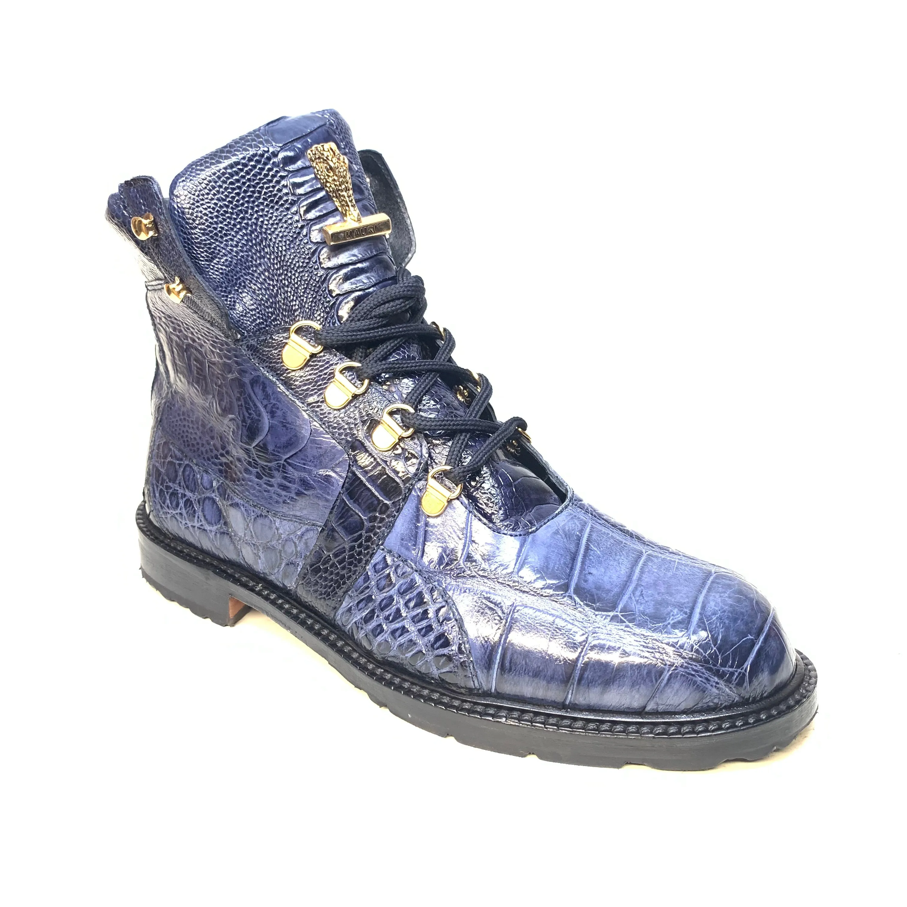 Mauri  "4986" Wonder Blue Alligator / Ostrich Leg Tracker Boots