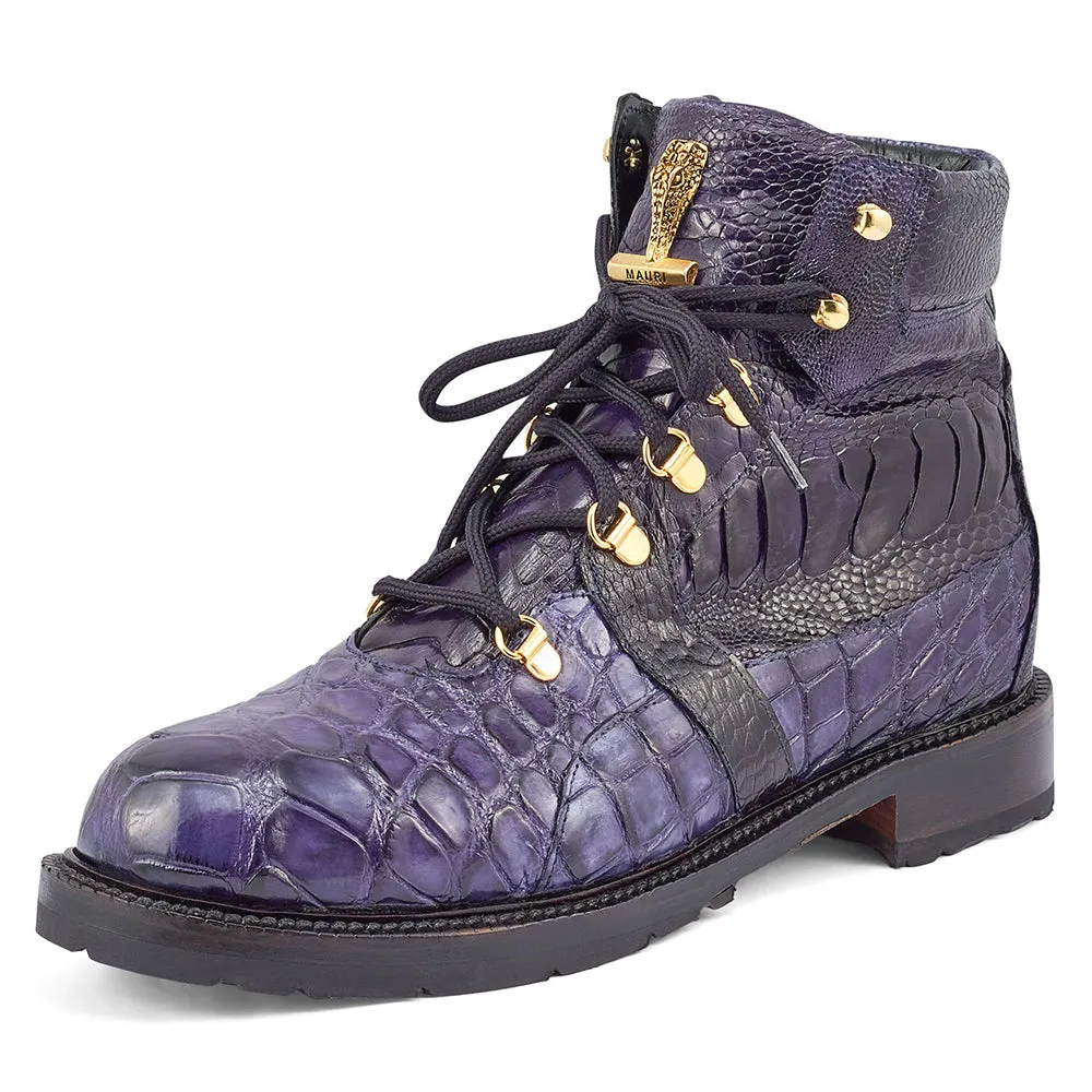 Mauri  "4986" Wonder Blue Alligator / Ostrich Leg Tracker Boots