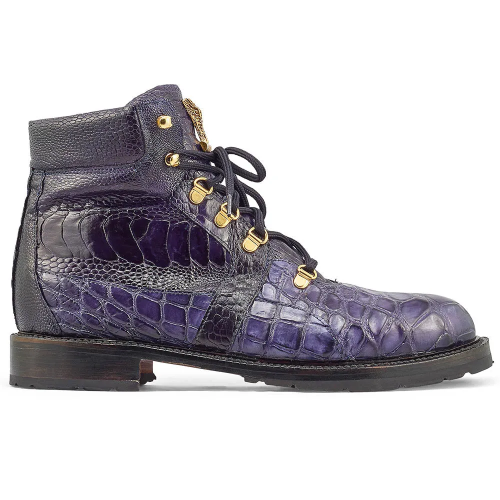 Mauri  "4986" Wonder Blue Alligator / Ostrich Leg Tracker Boots