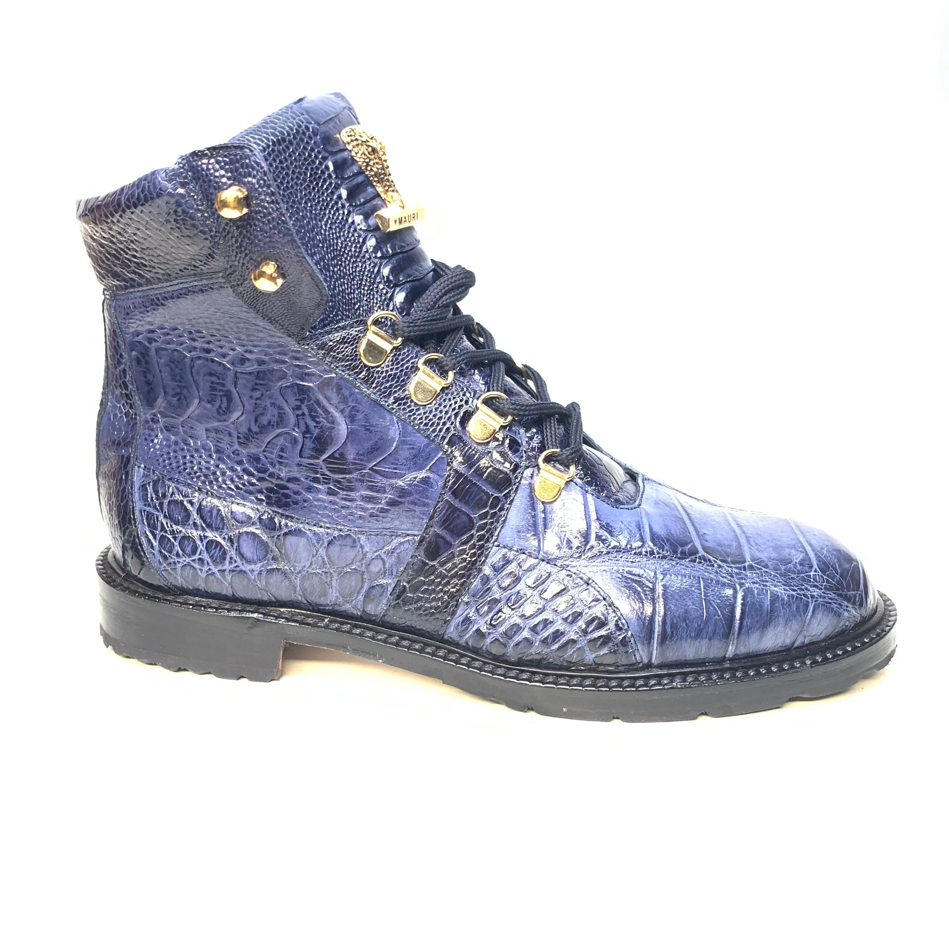 Mauri  "4986" Wonder Blue Alligator / Ostrich Leg Tracker Boots