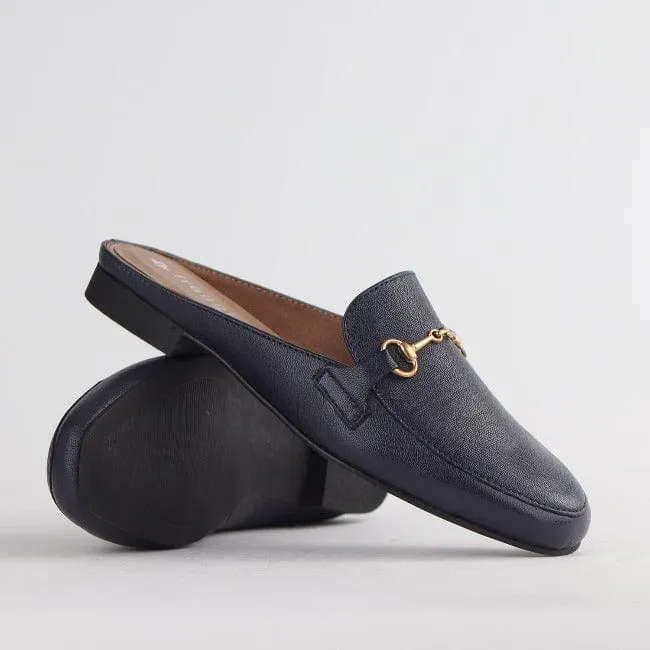 Mule with Gold Trim in Navy - 12450