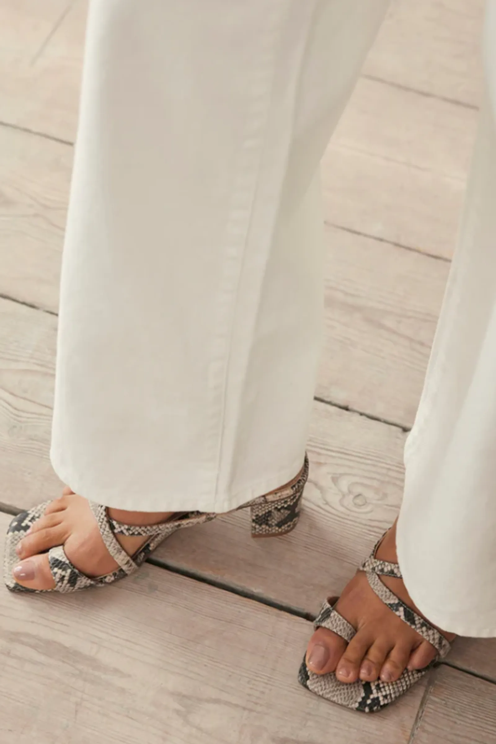 Neutral Leather Snake Print Mules