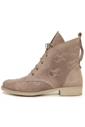 Perforated Leather Ankle Boots - Beige