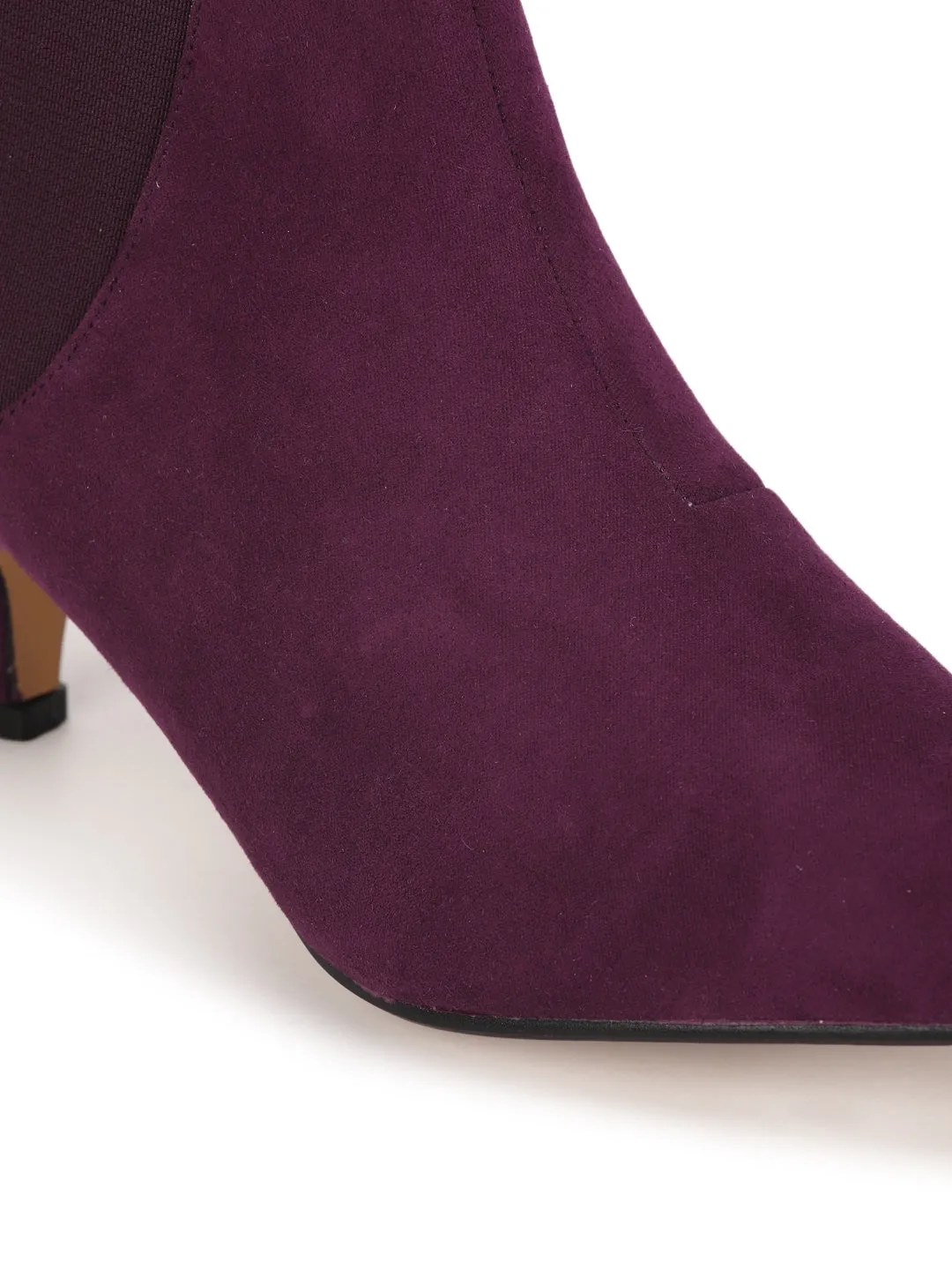 Plum Micro Kitten Heel Ankle Length Boots