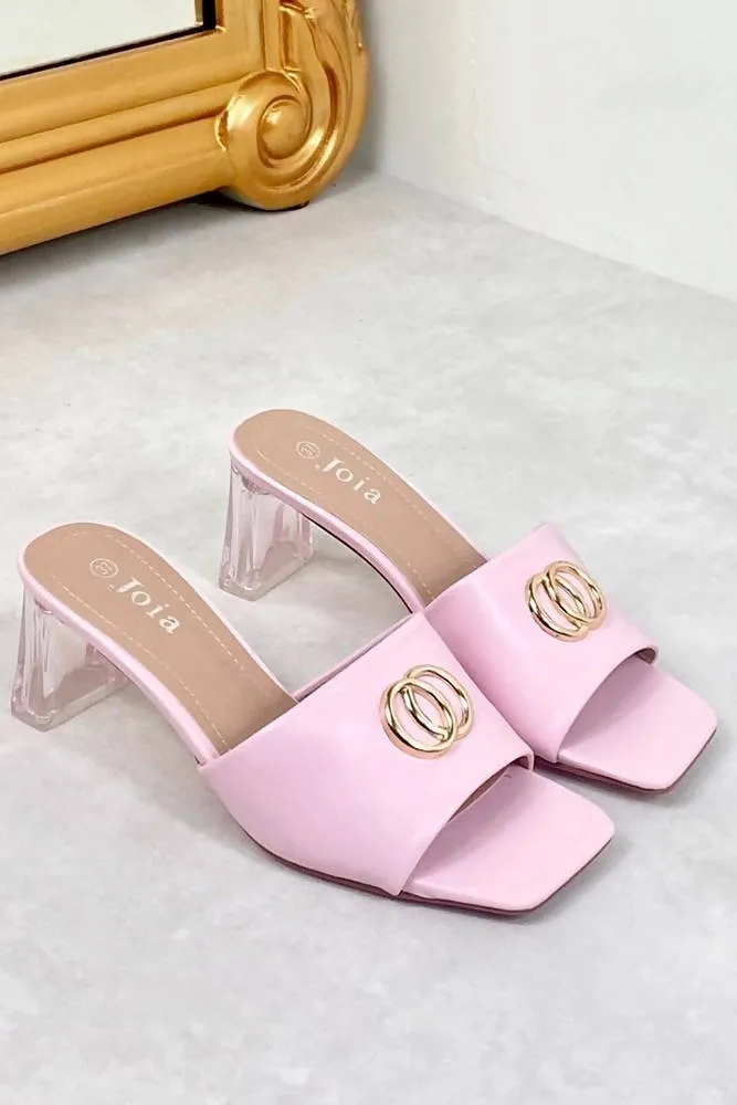 Square Buckle Detail Heel Slip On Mules