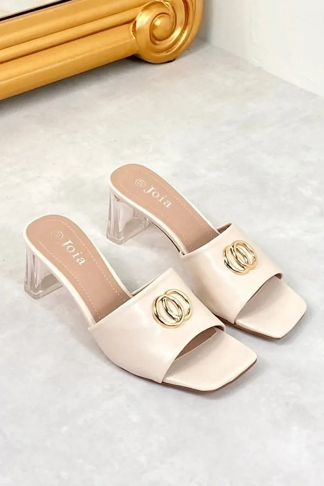 Square Buckle Detail Heel Slip On Mules