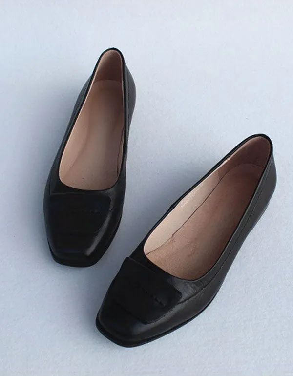 Summer Square Head Comfortable Leather Flats