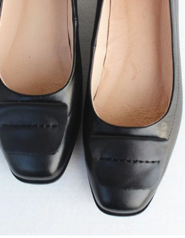 Summer Square Head Comfortable Leather Flats