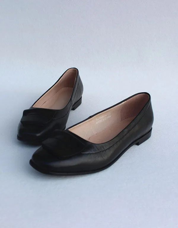 Summer Square Head Comfortable Leather Flats