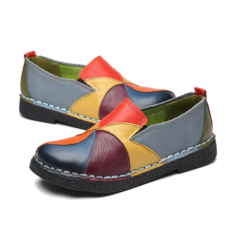 Summer Trendy Women's Round Toe Slip-on Genuine Leather Loafers