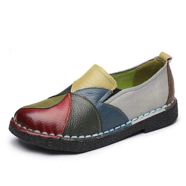 Summer Trendy Women's Round Toe Slip-on Genuine Leather Loafers