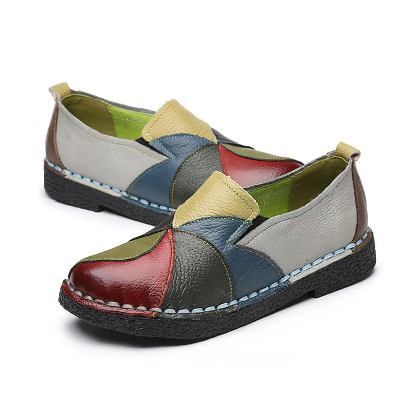 Summer Trendy Women's Round Toe Slip-on Genuine Leather Loafers